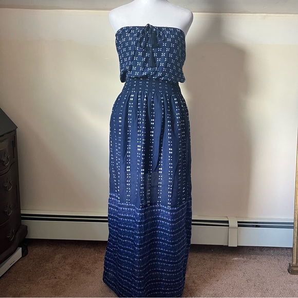 Athleta Blue Strapless Printed Maxi Dress size XS - Picture 2 of 8